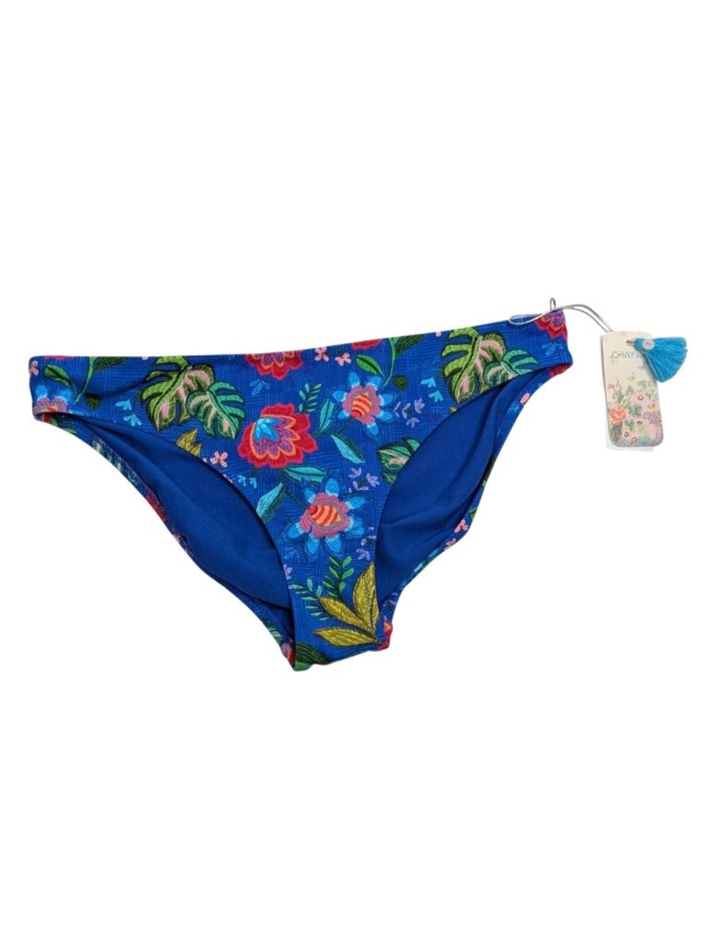 Johnny Was Roumba Hiptser Blue Floral Tropical Bikini Bottoms L